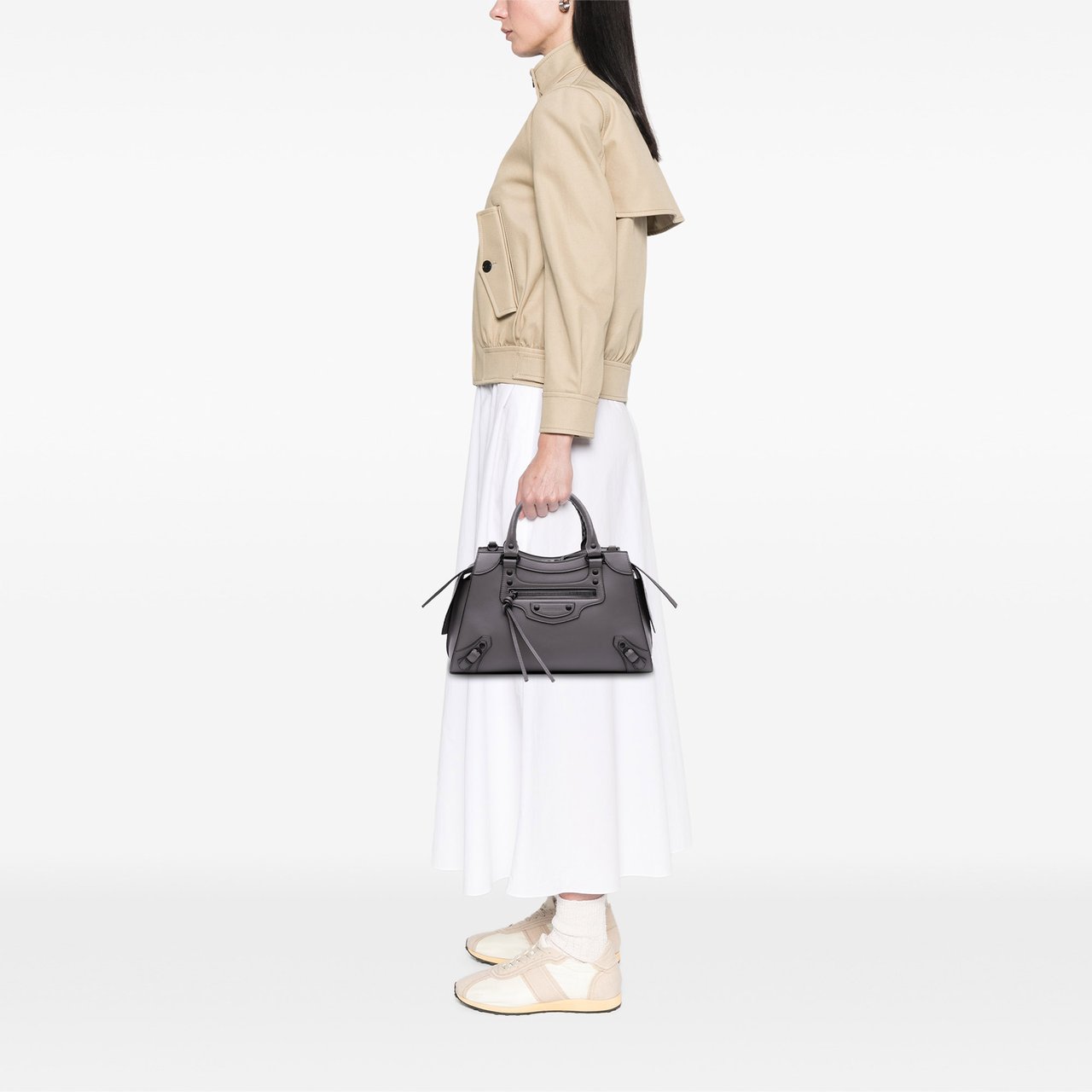 Balenciaga Small Smooth Calfskin Motocross Neo Classic City Satchel Grijs