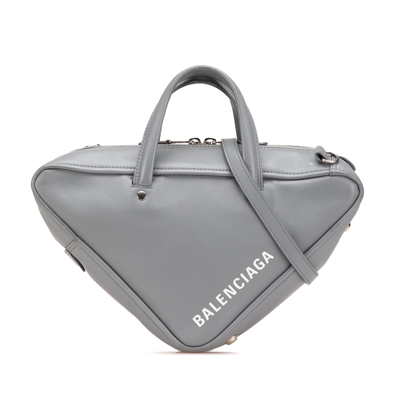 Balenciaga Medium Leather Triangle Duffle Bag Grijs
