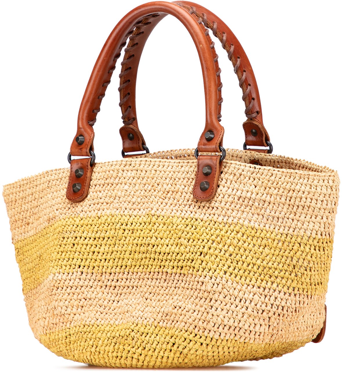 Balenciaga Raffia Motocross Classic Panier Basket Tote Bruin