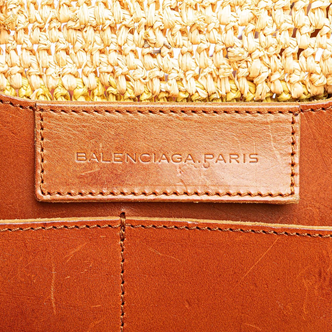 Balenciaga Raffia Motocross Classic Panier Basket Tote Bruin