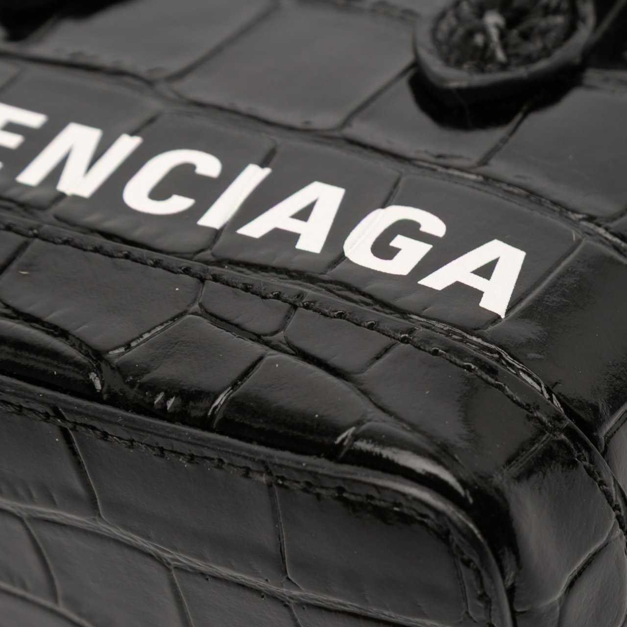 Balenciaga Mini Crocodile Embossed Calfskin Ville Satchel Zwart