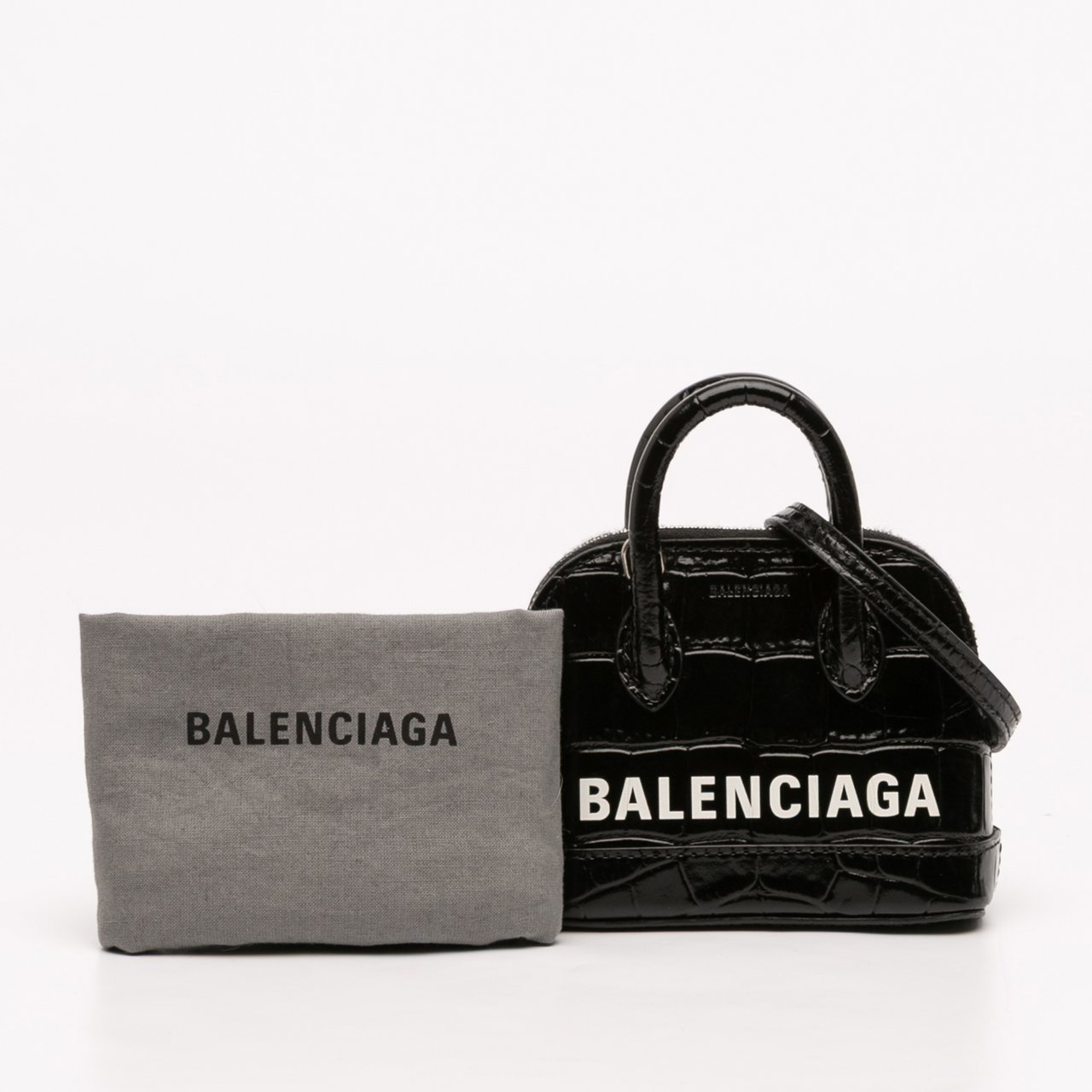 Balenciaga Mini Crocodile Embossed Calfskin Ville Satchel Zwart