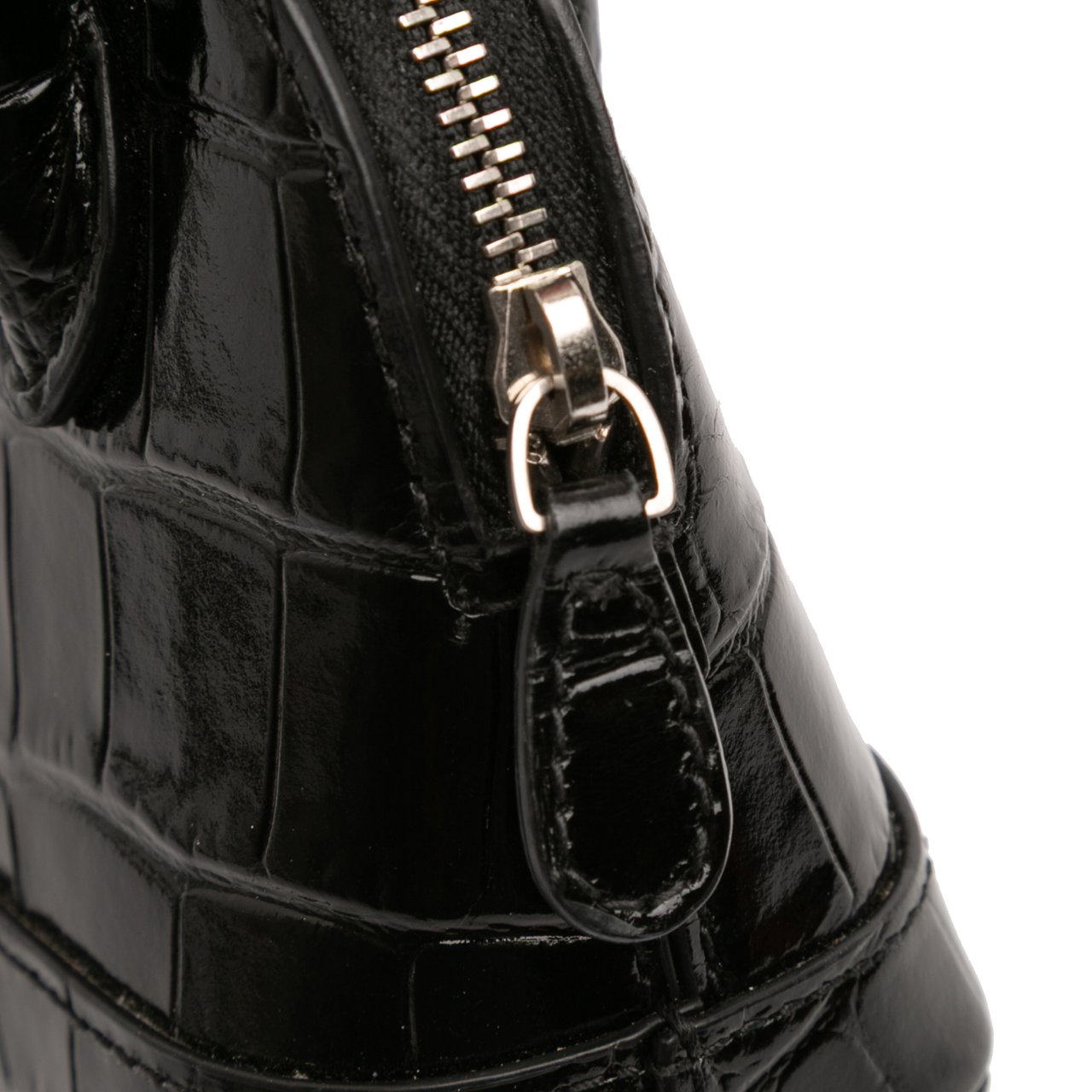 Balenciaga Mini Crocodile Embossed Calfskin Ville Satchel Zwart