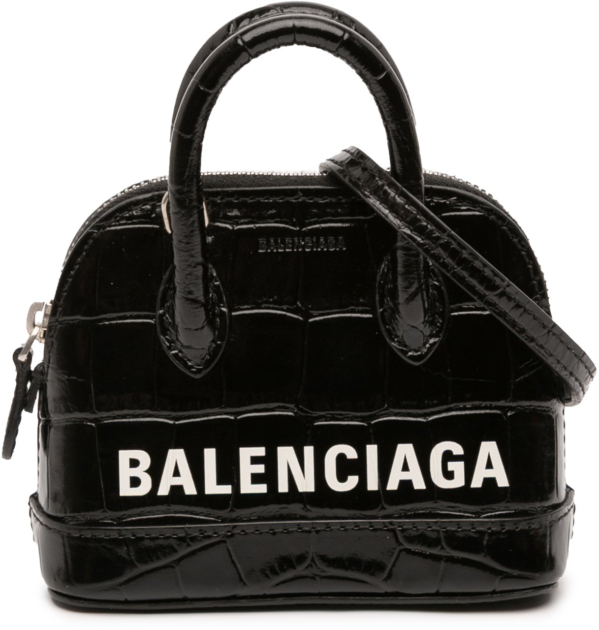 Balenciaga Mini Crocodile Embossed Calfskin Ville Satchel Zwart