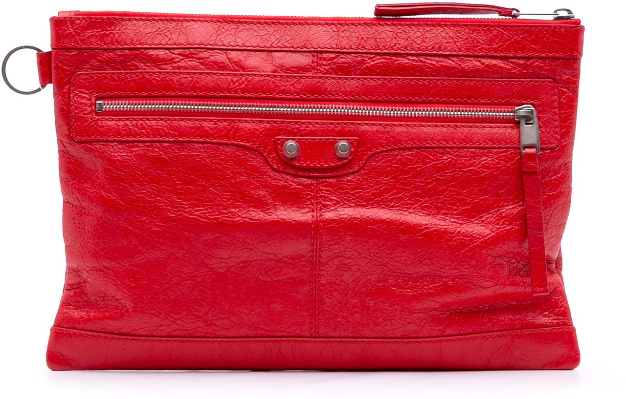 Balenciaga Lambskin Motocross Classic Clip M Clutch Rood
