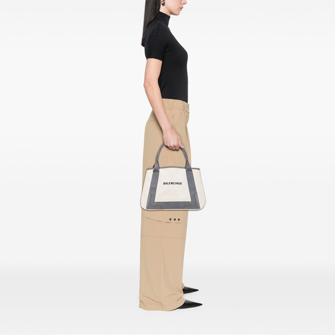 Balenciaga Canvas Navy Cabas Tote S Wit