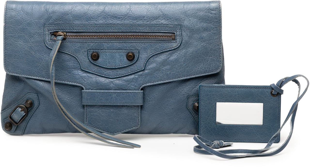 Balenciaga Lambskin Motocross Classic City Clutch Blauw