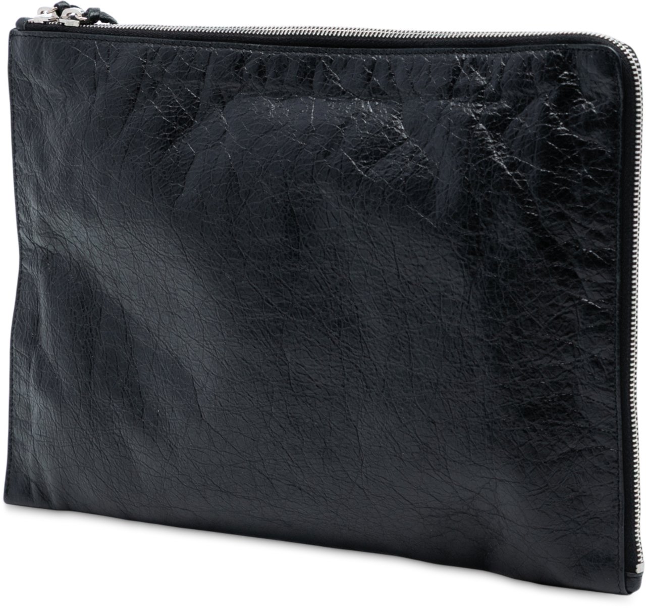 Balenciaga Lambskin Motocross Classic Zip Around Flat Clutch Zwart