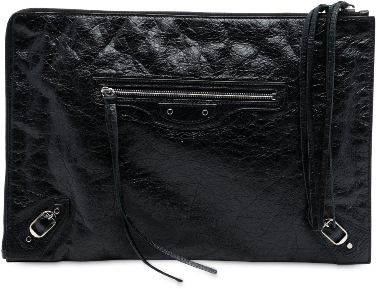 Balenciaga Lambskin Motocross Classic Zip Around Flat Clutch Zwart