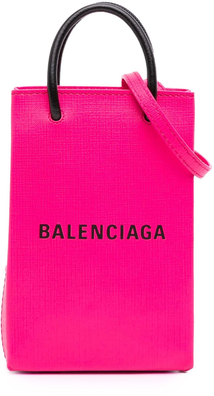 Balenciaga Mini Calfskin Logo Shopping Phone Holder Roze