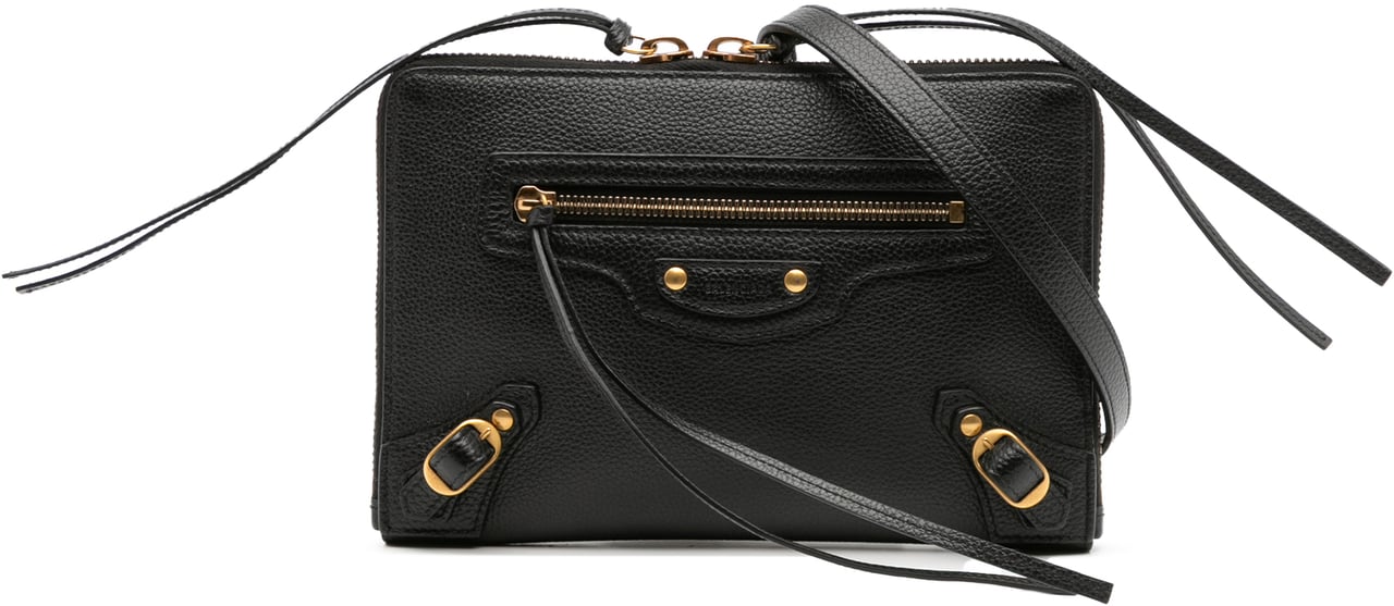 Balenciaga Pebbled Leather Neo Classic City Pouch Crossbody Zwart