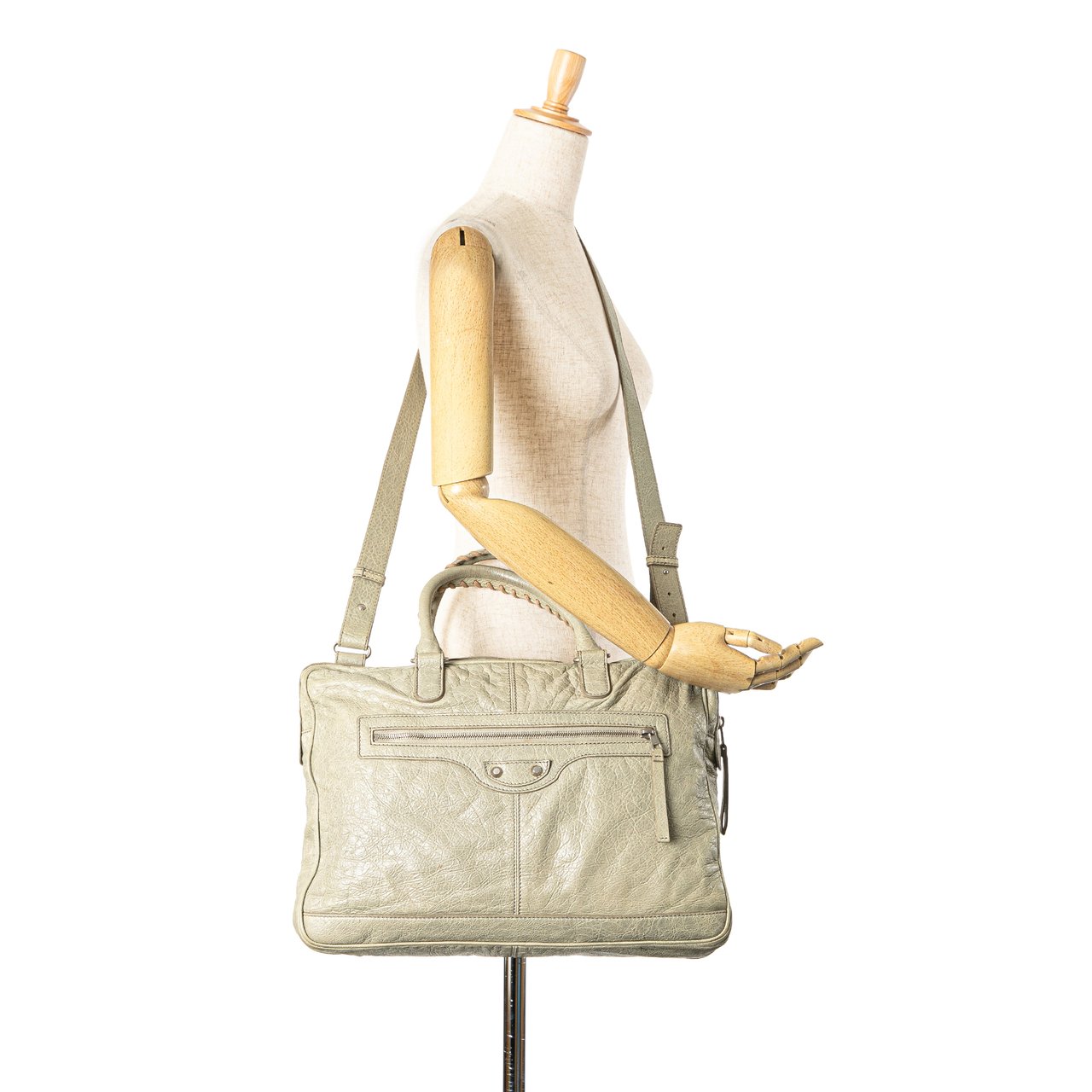Balenciaga Lambskin Motocross Classic Bridge Satchel Grijs