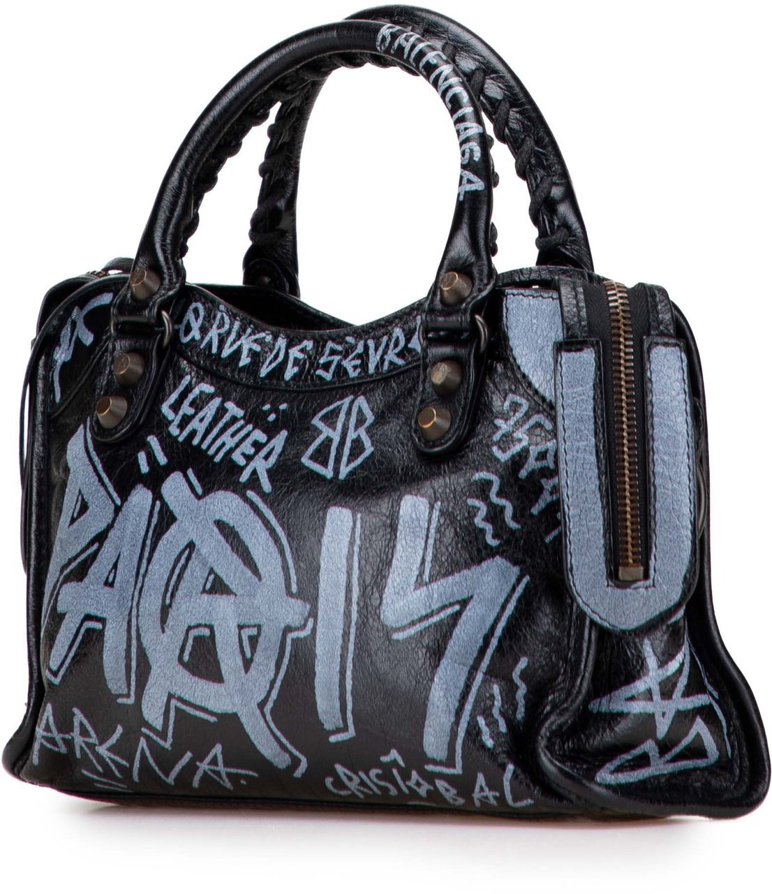 Balenciaga Mini Lambskin Motocross Graffiti Classic City Satchel Zwart