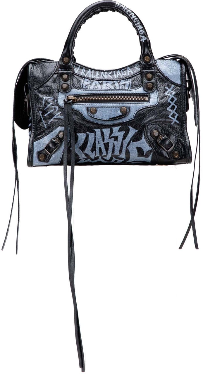 Balenciaga Mini Lambskin Motocross Graffiti Classic City Satchel Zwart