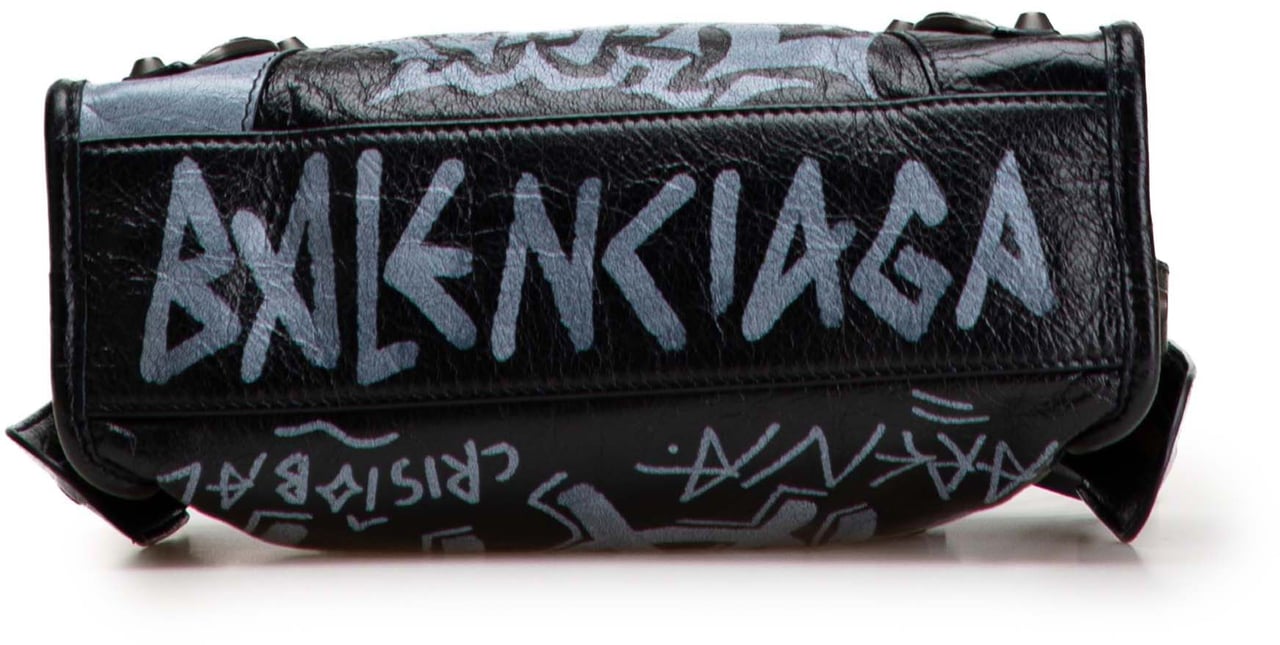 Balenciaga Mini Lambskin Motocross Graffiti Classic City Satchel Zwart