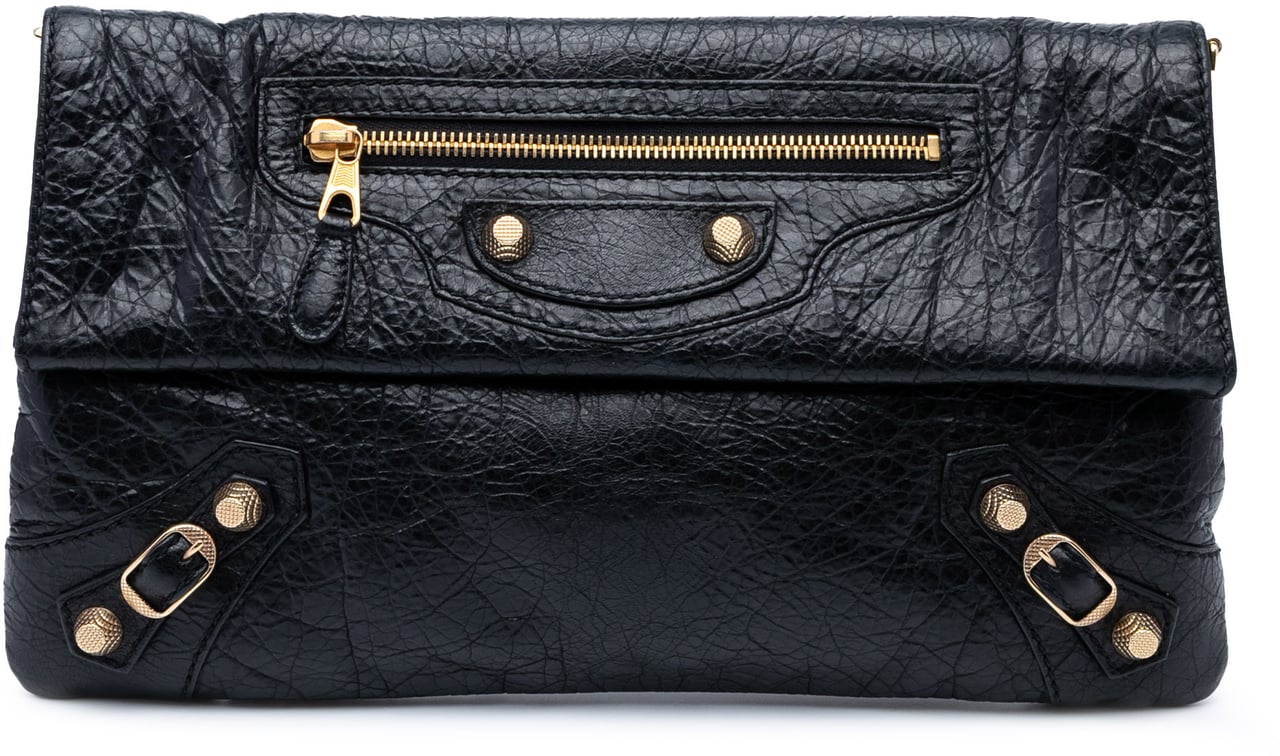 Balenciaga Lambskin Motocross Giant 12 Envelope Clutch Zwart