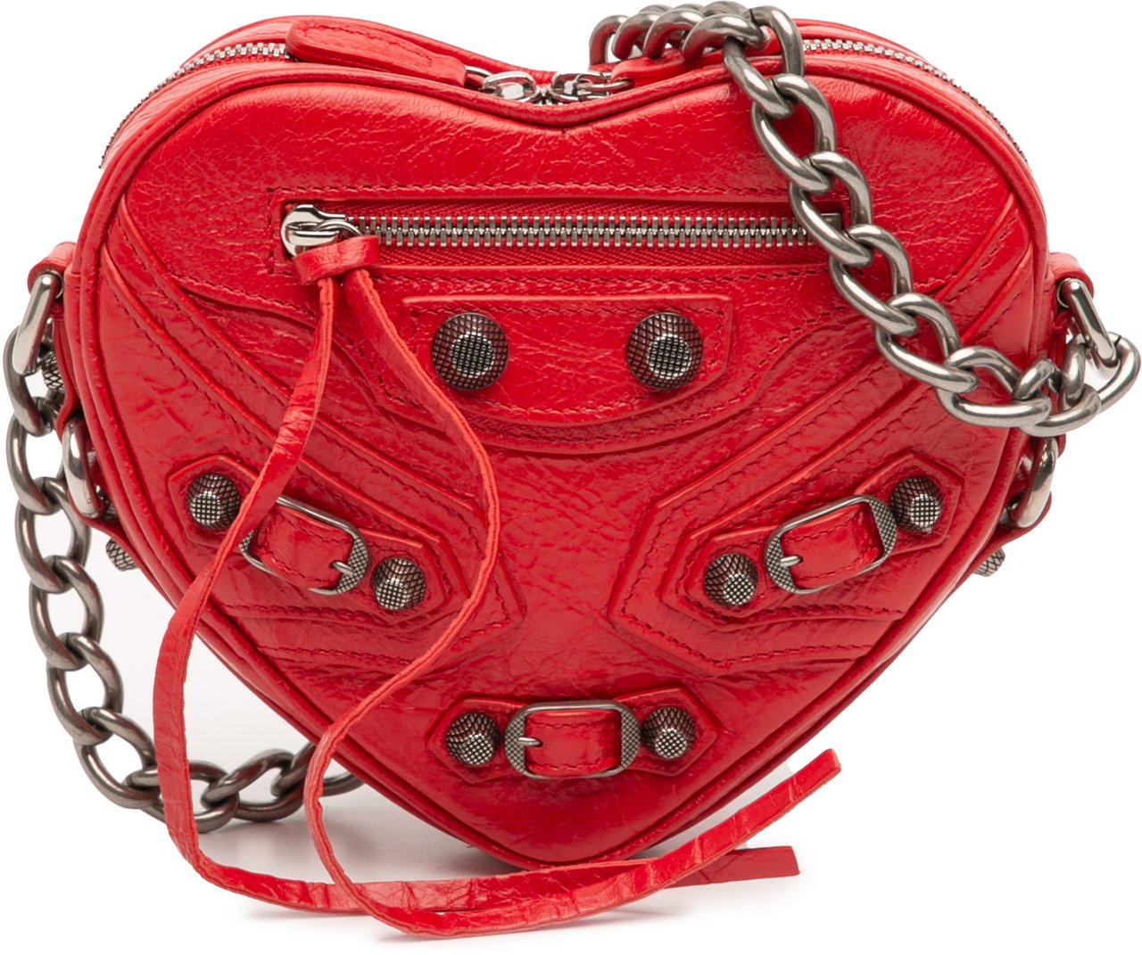 Balenciaga Mini Lambskin Motocross Le Cagole Heart Chain Bag Rood