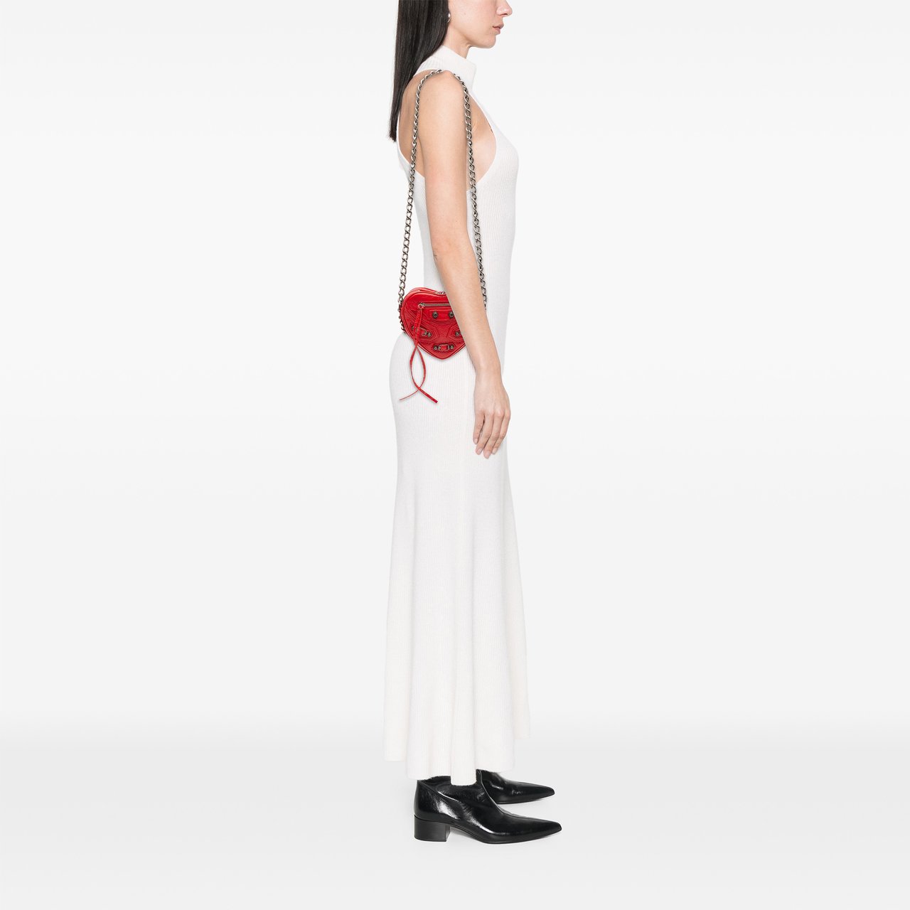 Balenciaga Mini Lambskin Motocross Le Cagole Heart Chain Bag Rood