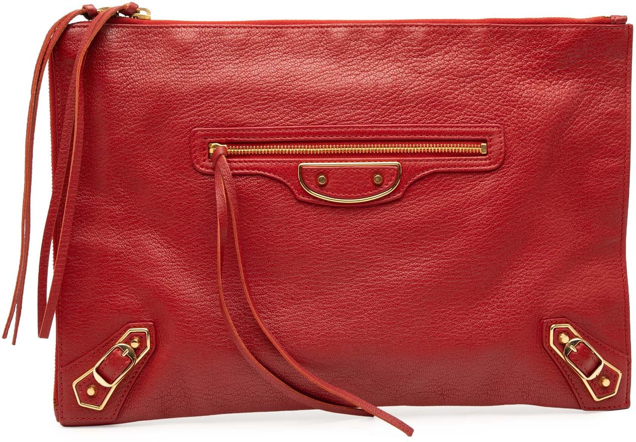 Balenciaga Veau Motocross Classic Metallic Edge Clutch Rood