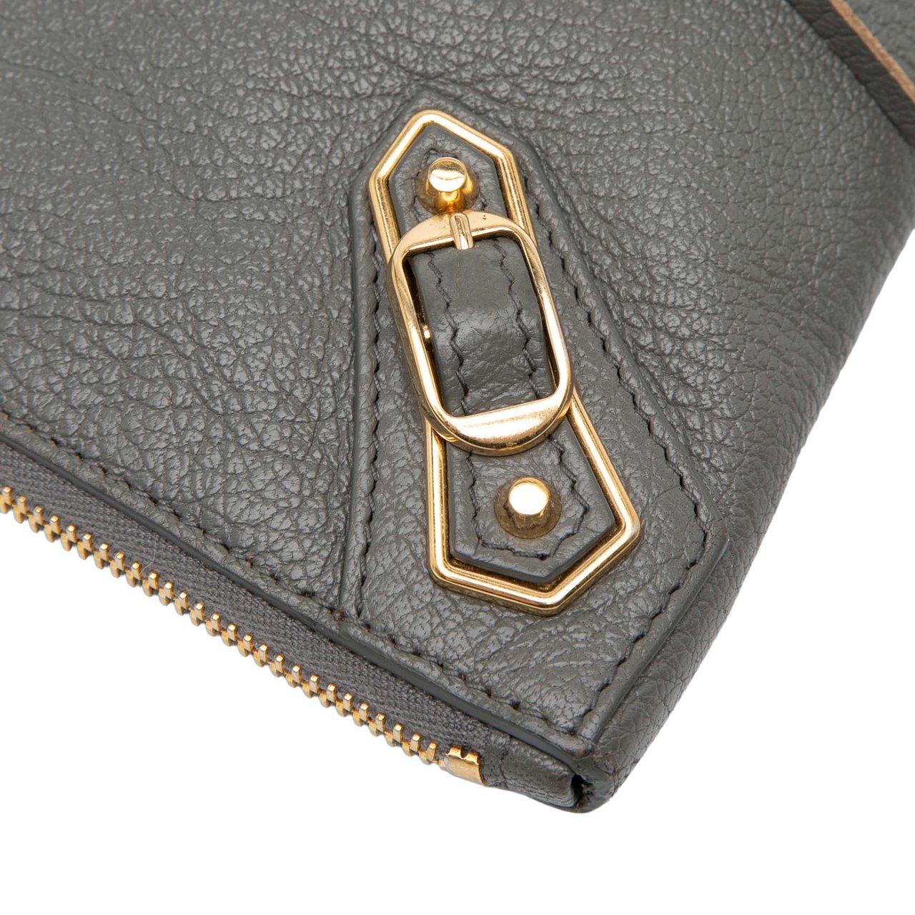 Balenciaga Lambskin Motocross Metallic Edge Flat Clutch Grijs