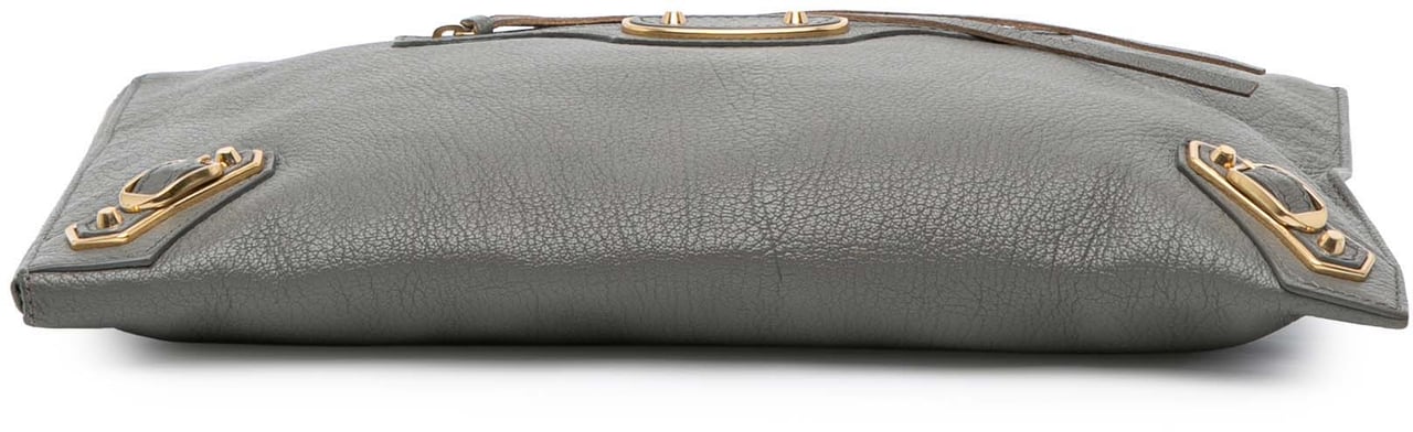 Balenciaga Lambskin Motocross Metallic Edge Flat Clutch Grijs