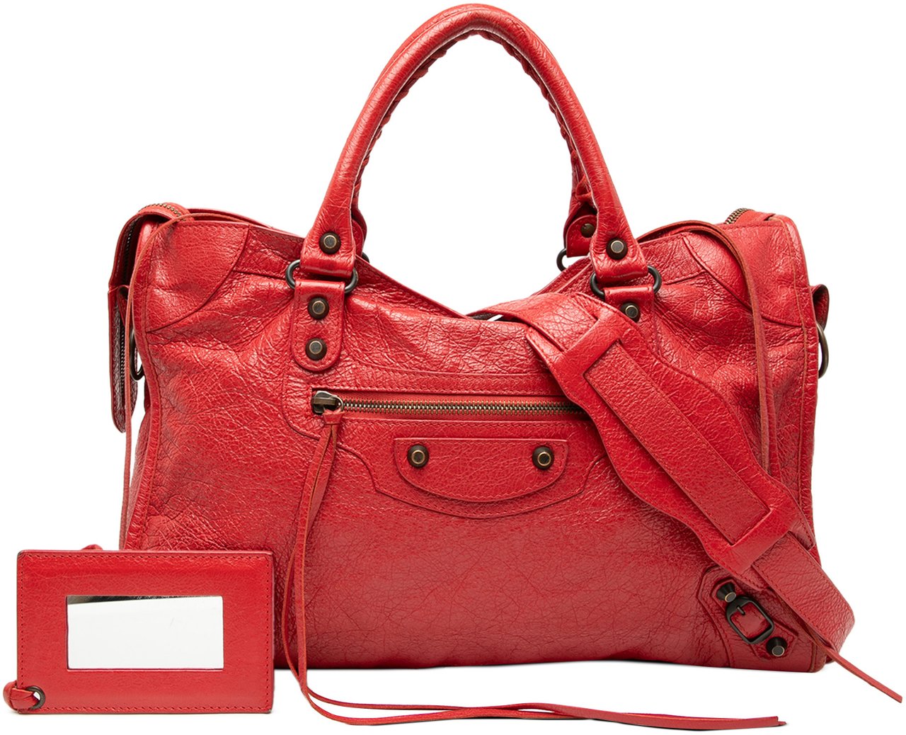 Balenciaga Lambskin Motocross Classic City Satchel Rood