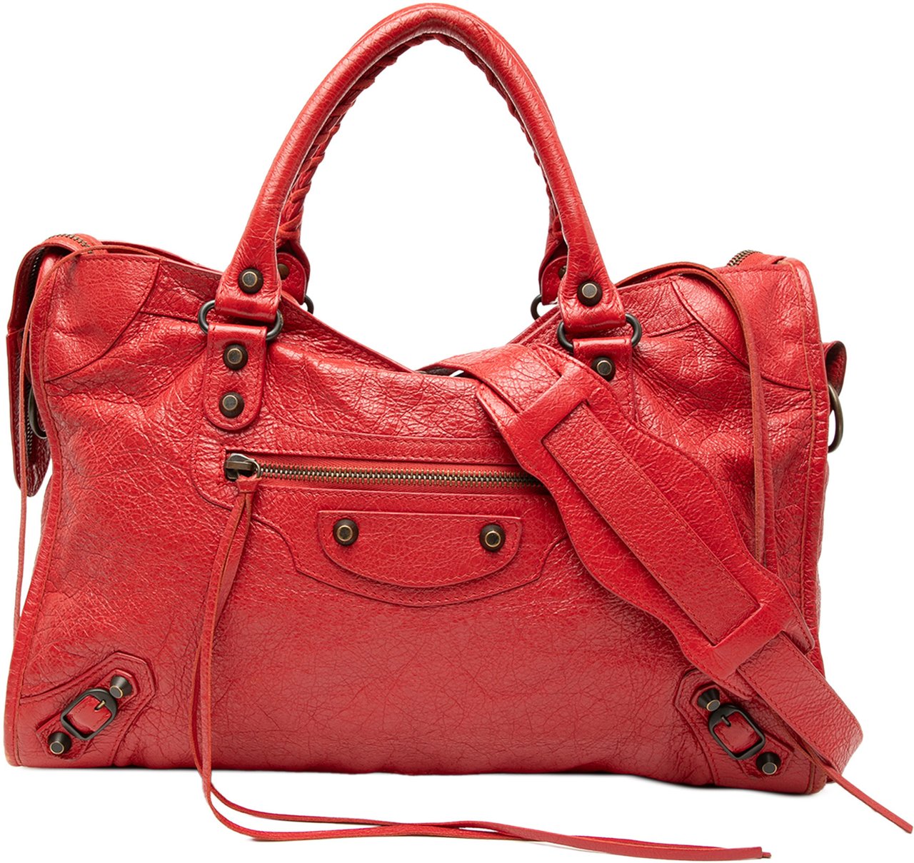 Balenciaga Lambskin Motocross Classic City Satchel Rood