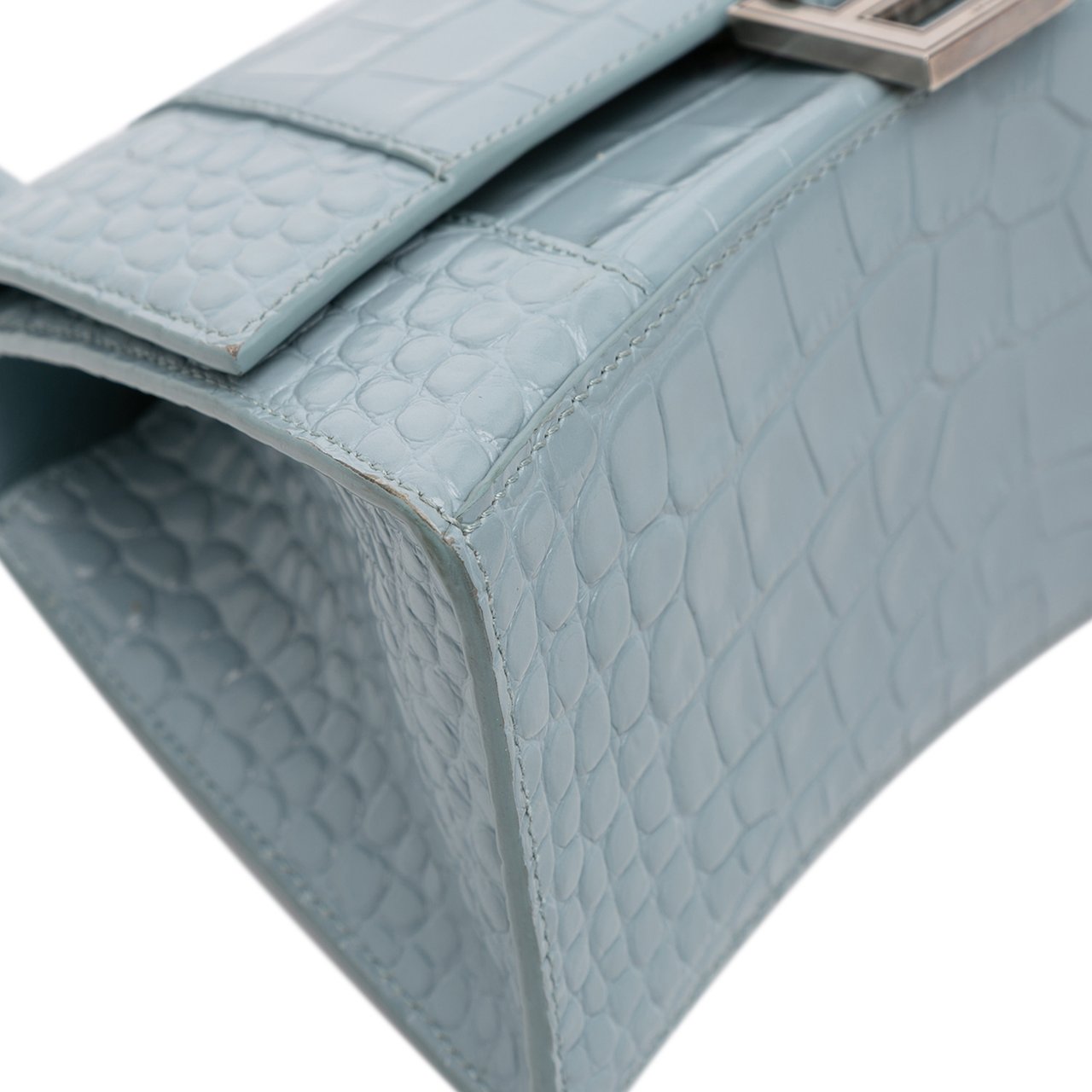 Balenciaga Small Croc Embossed Hourglass Top Handle Bag Blauw