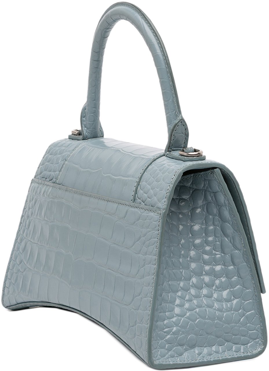 Balenciaga Small Croc Embossed Hourglass Top Handle Bag Blauw