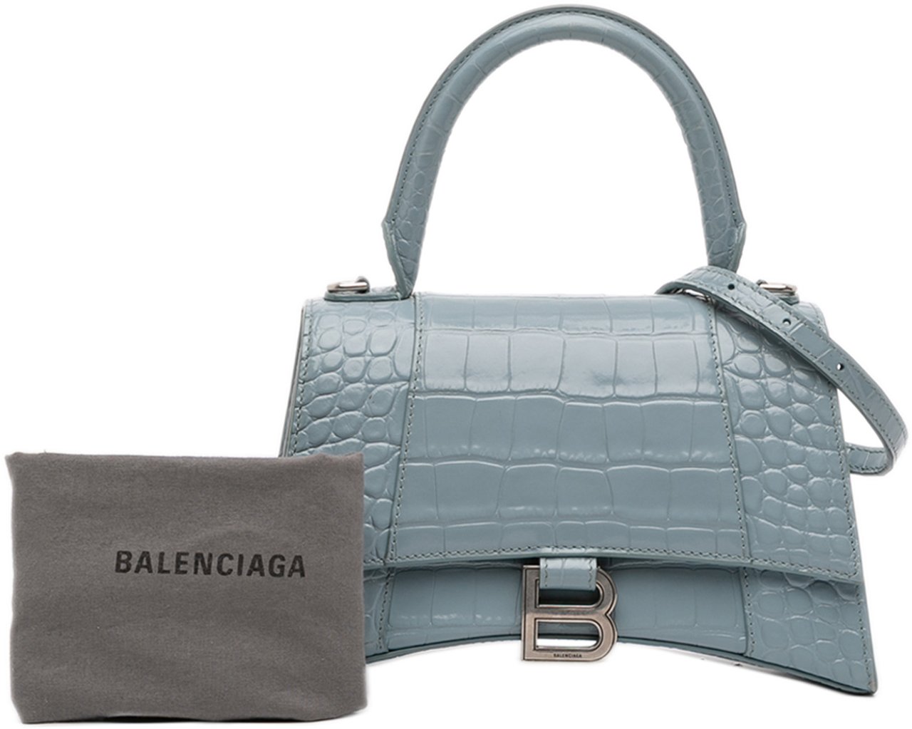 Balenciaga Small Croc Embossed Hourglass Top Handle Bag Blauw
