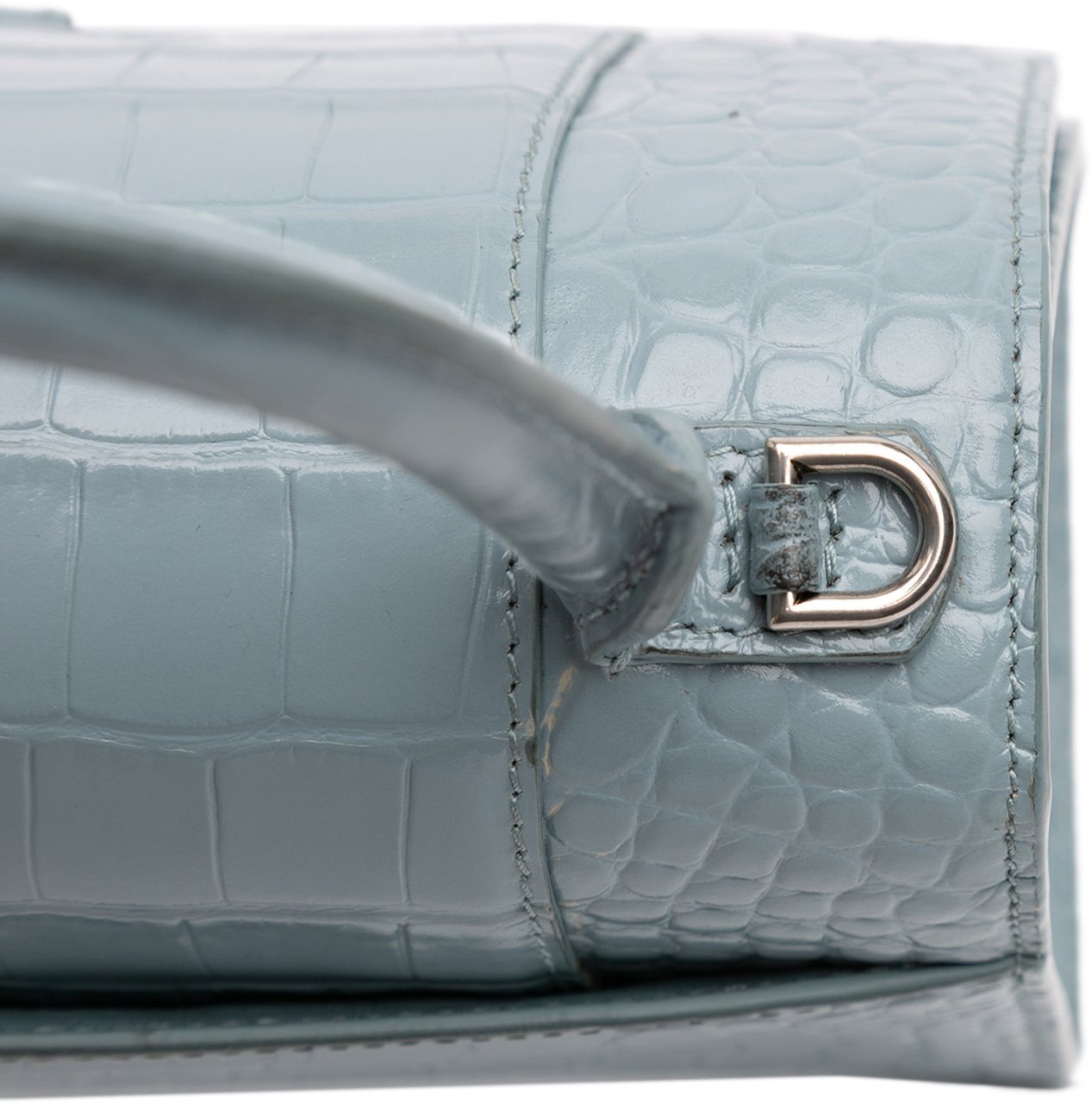 Balenciaga Small Croc Embossed Hourglass Top Handle Bag Blauw