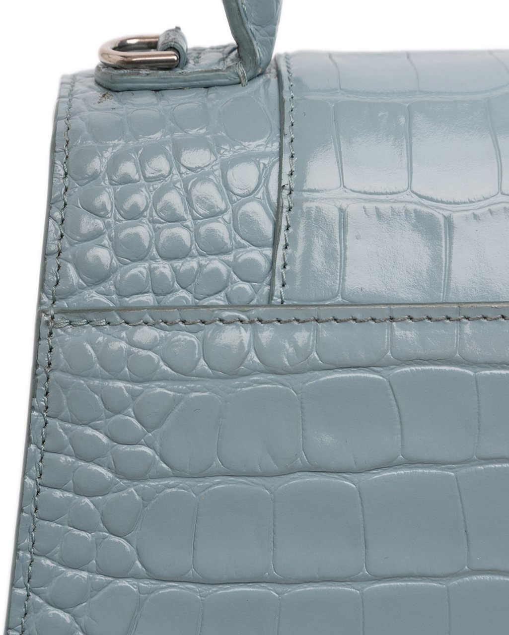 Balenciaga Small Croc Embossed Hourglass Top Handle Bag Blauw