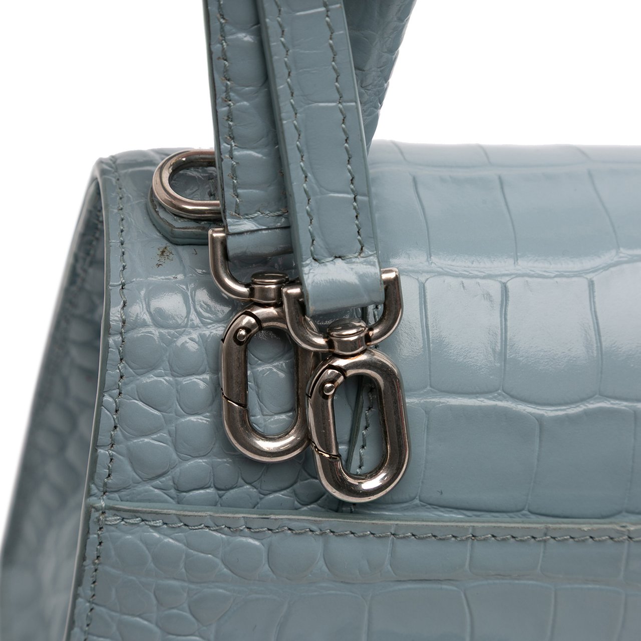Balenciaga Small Croc Embossed Hourglass Top Handle Bag Blauw