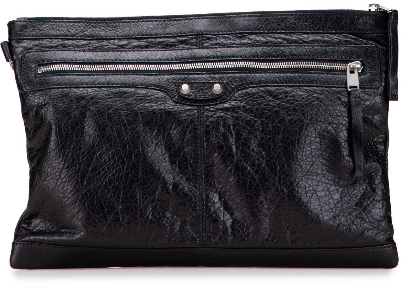 Balenciaga Lambskin Motocross Classic Clip L Clutch Zwart