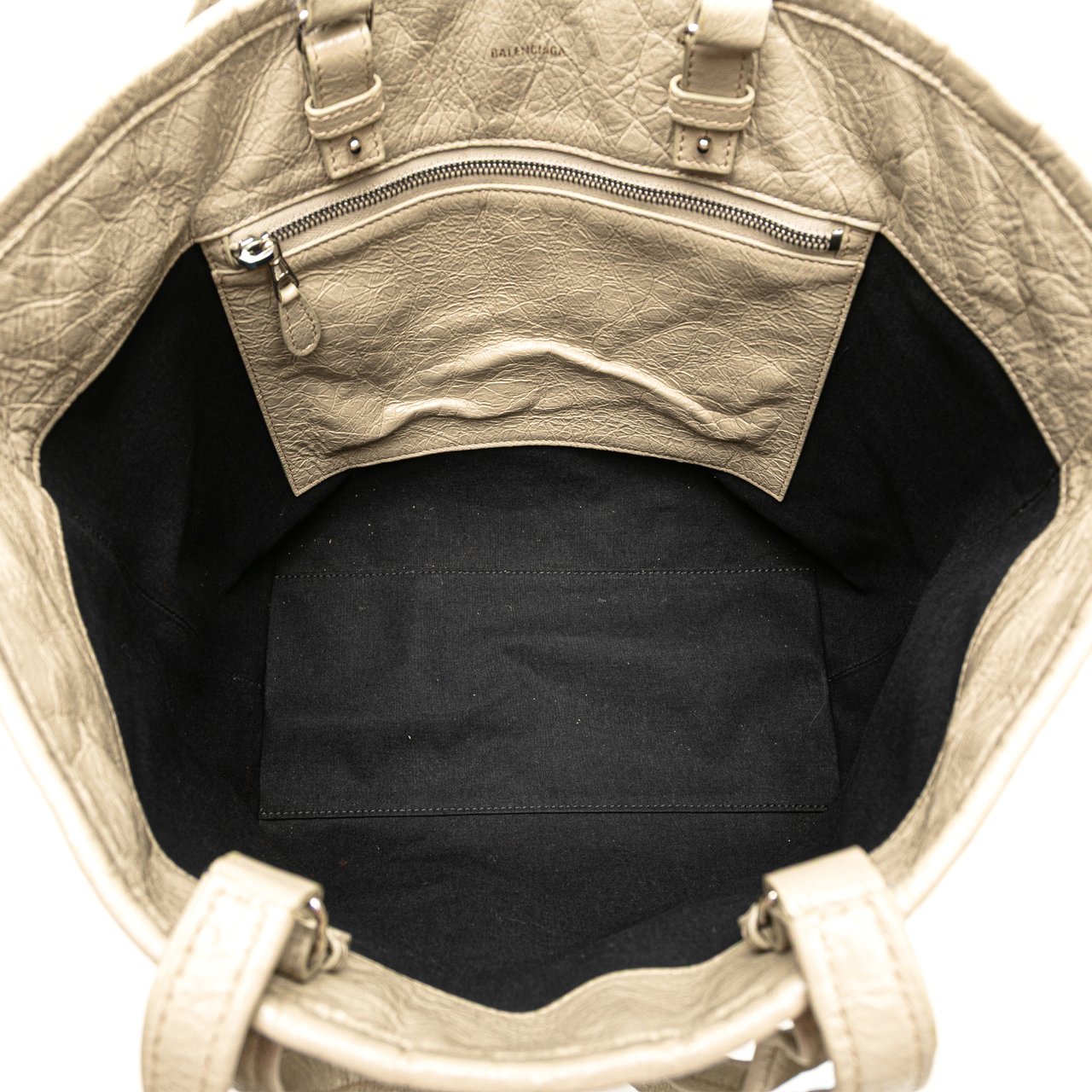 Balenciaga Medium Woven Calfskin Barbes East West Shopper Bag Grijs