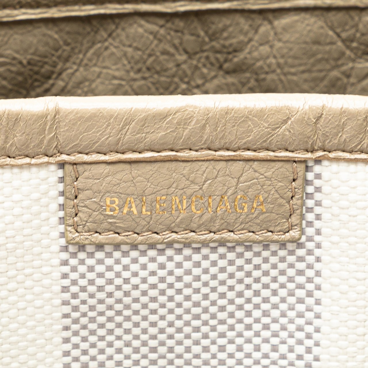 Balenciaga Medium Woven Calfskin Barbes East West Shopper Bag Grijs