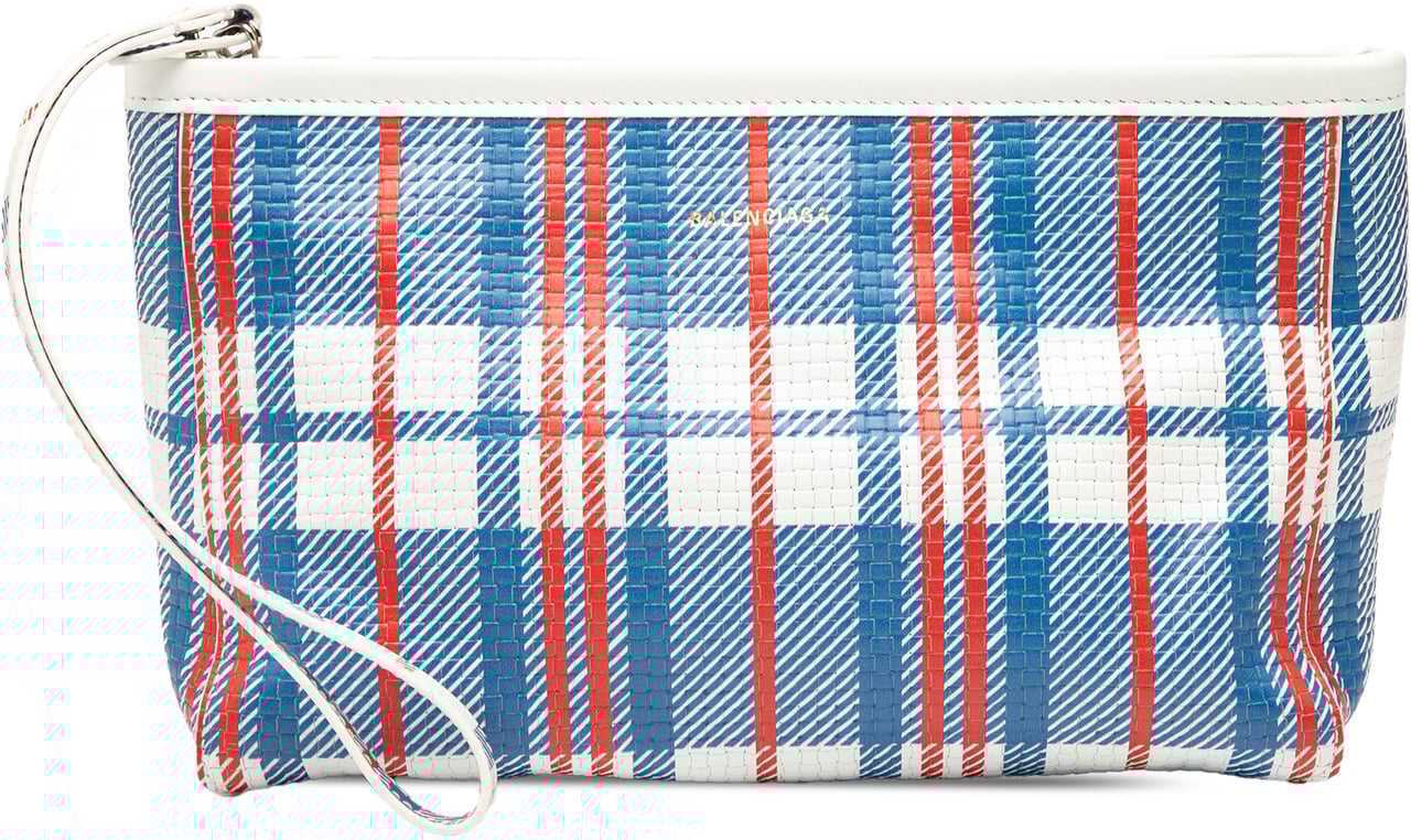 Balenciaga Small Lambskin Z Check Printed Barbes Zip Pouch Blauw