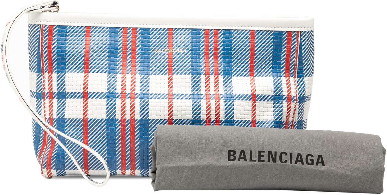 Balenciaga Small Lambskin Z Check Printed Barbes Zip Pouch Blauw