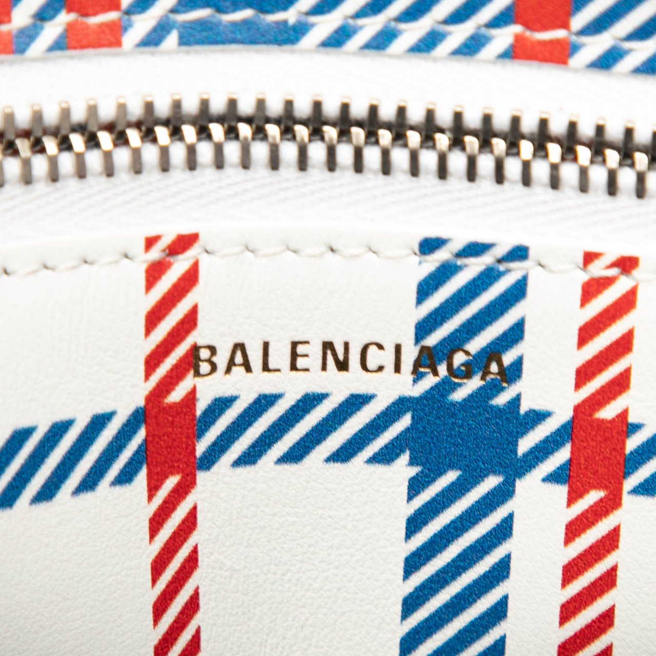 Balenciaga Small Lambskin Z Check Printed Barbes Zip Pouch Blauw