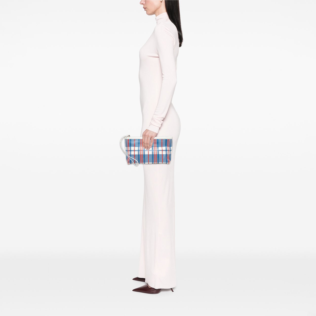 Balenciaga Small Lambskin Z Check Printed Barbes Zip Pouch Blauw