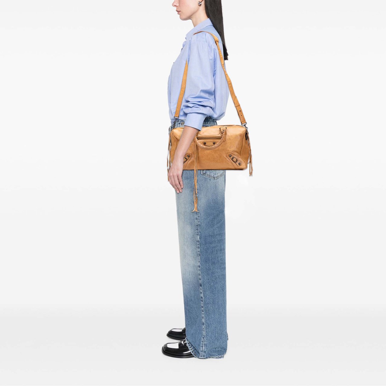 Balenciaga Lambskin Motocross Polly Satchel Bruin