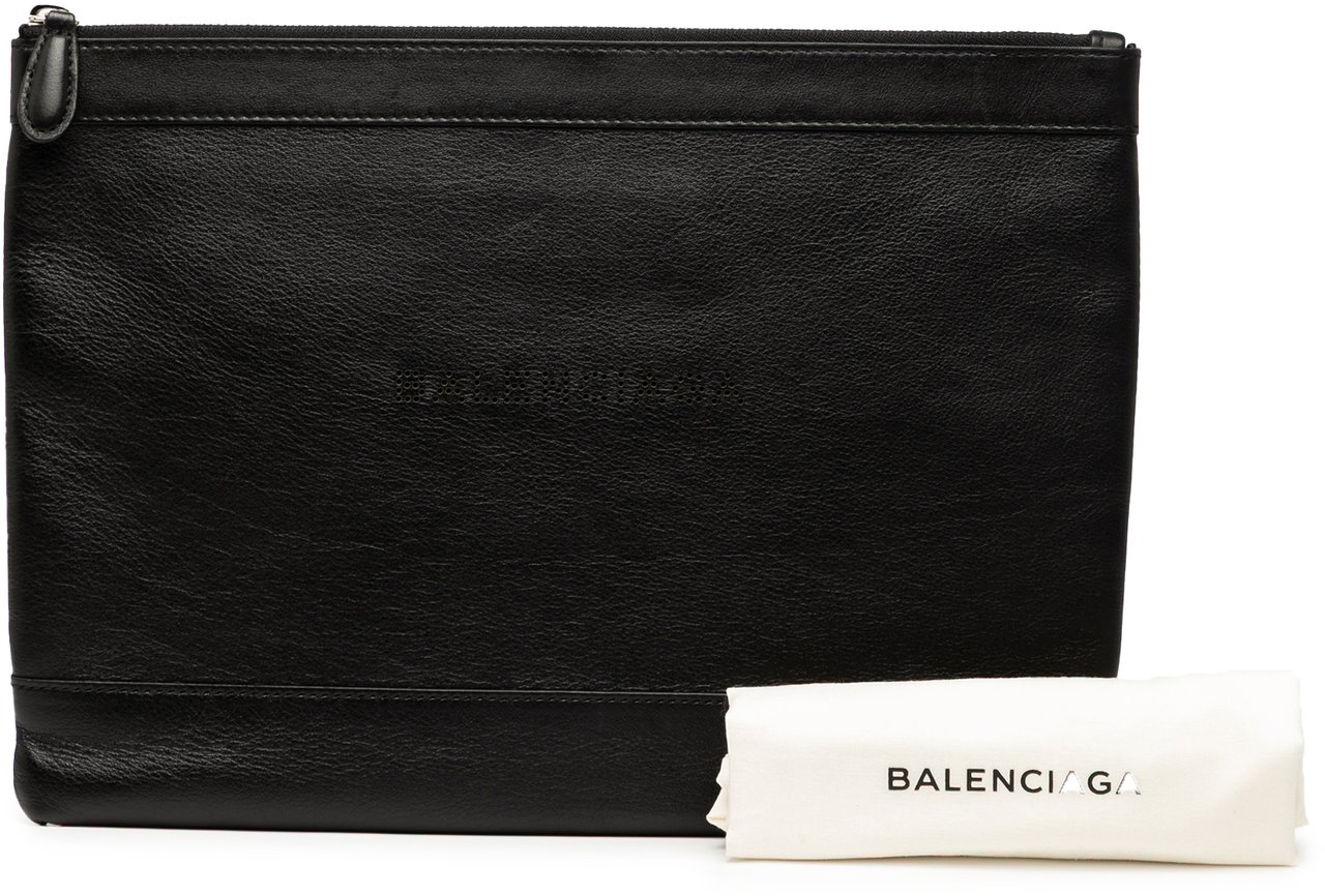 Balenciaga Leather Navy Clip M Zwart