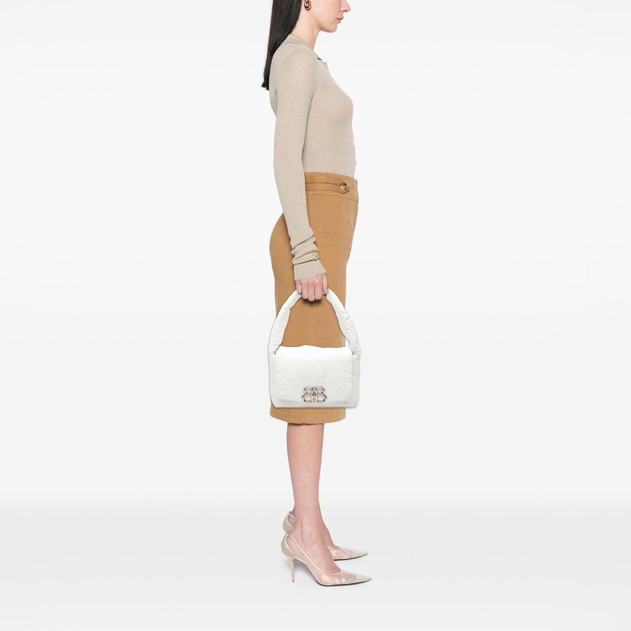 Balenciaga Small Calfskin Monaco Sling Shoulder Bag Wit