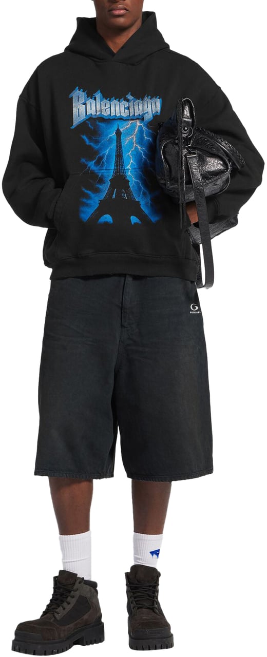 Balenciaga Paris Thunderstorm Medium Fit Hoodie Zwart