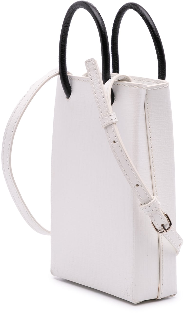 Balenciaga Mini Calfskin Logo Shopping Phone Holder Wit