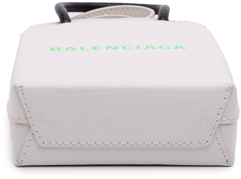 Balenciaga Mini Calfskin Logo Shopping Phone Holder Wit