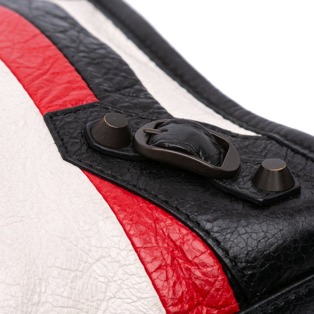 Balenciaga Small Lambskin Motocross Striped Classic City Satchel Zwart