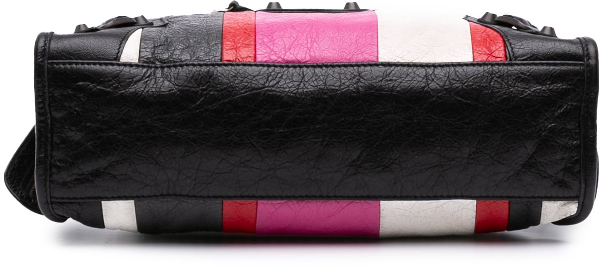 Balenciaga Small Lambskin Motocross Striped Classic City Satchel Zwart
