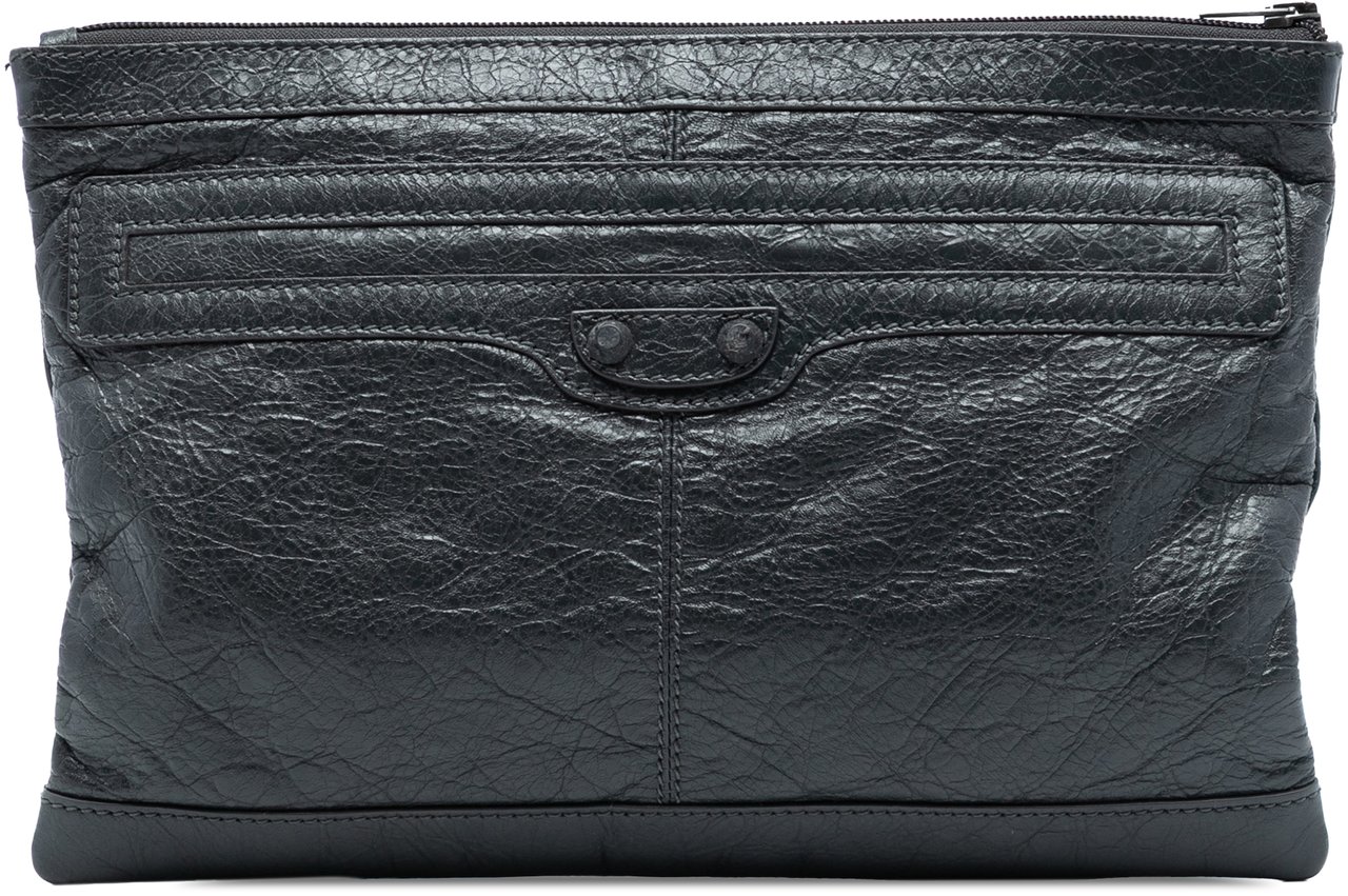 Balenciaga Lambskin Motocross Classic Clip Clutch Zwart