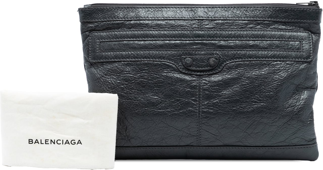 Balenciaga Lambskin Motocross Classic Clip Clutch Zwart